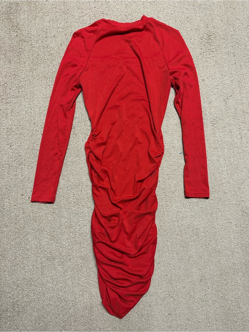 SHEIN Red Ruched Long Sleeve Bodycon Dress